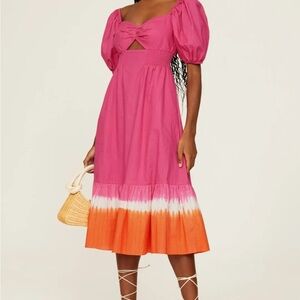 $375 NWT Sachin & Babi Bri Dress Pink and Orange Tie -Dye  Midi. Size 2 XS